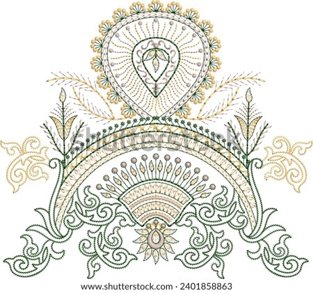 Fantasy flowers in retro, vintage, jacobean embroidery style. Embroidery imitation isolated on white background. Vector illustration. Set of elements motif and borders for design, clip art top perform