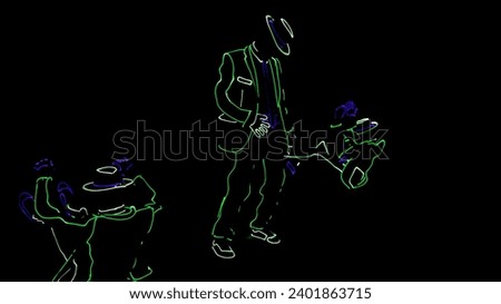 Dancers in suits with LED lamps. light show. mitchel jackson silhouette