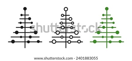 Christmas tree geometric symbol and doodle, stamp stylized set. New Year xmas traditional stylized pine design for greeting card, invitation, banner, poster. Christmas trees abstract cartoon vector