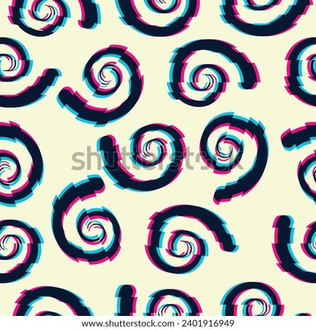 Seamless vector pattern with various swirls in glitch style on a white background