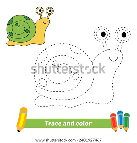 trace and color for kids, snail vector Royalty-Free Stock Photo #2401927467