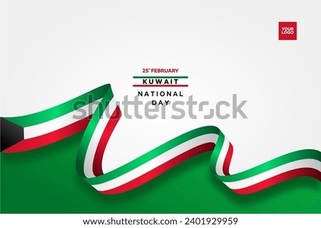 Kuwait National Day 25th February with flag wave background