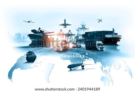 Logistics international delivery concept, World map with logistic network distribution on background for Concept of fast or instant shipping, Online goods orders worldwide Royalty-Free Stock Photo #2401944189