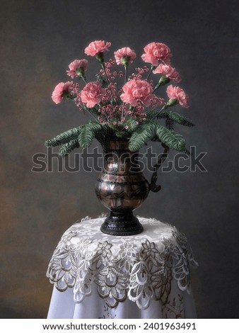 Still life with bouquet of carnation flowers