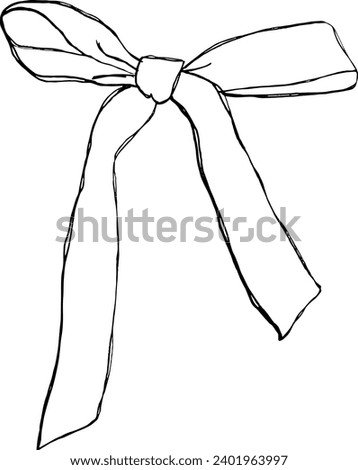 Vector illustration of candle with bow. Contour sketch in trend of candle decorated with ribbon. Coquette style