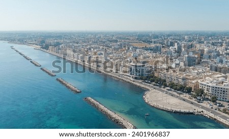 Bari, Italy. The central embankment of the city during the day. Lungomare di Bari. Summer. Bari - a port city on the Adriatic coast, Aerial View   Royalty-Free Stock Photo #2401966837