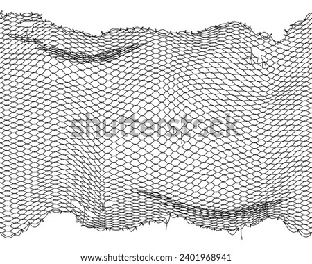 Fish net background, fishnet pattern with vector texture of fishing sport gear. Fisherman rope trap of black white grids with holes, waves and strings. Vintage thread mesh pattern for fishery, fishing