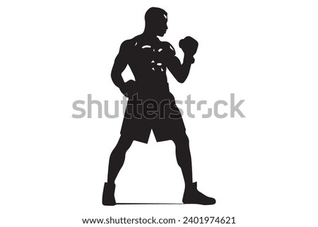 Boxer black and white silhouette vector design, boxing silhouette Royalty-Free Stock Photo #2401974621
