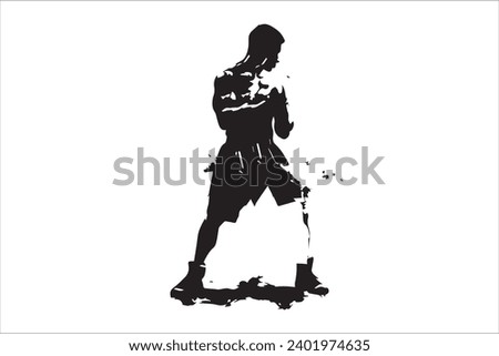 Boxer black and white silhouette vector design, boxing silhouette