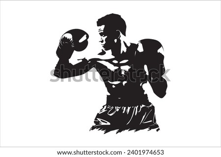Boxer black and white silhouette vector design, boxing silhouette Royalty-Free Stock Photo #2401974653