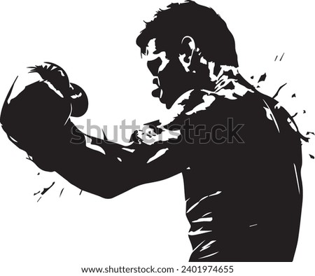 Boxer black and white silhouette vector design, boxing silhouette Royalty-Free Stock Photo #2401974655
