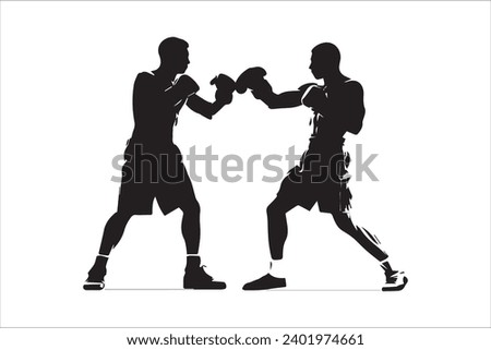 Boxer black and white silhouette vector design, boxing silhouette