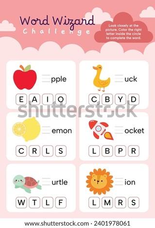 flat design vector first alphabet worksheet printable for kids education  Royalty-Free Stock Photo #2401978061