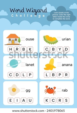 flat design vector first alphabet worksheet printable for kids education  Royalty-Free Stock Photo #2401978065