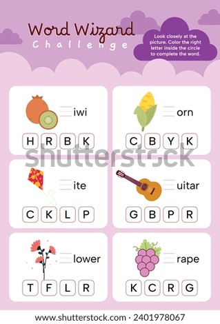 flat design vector first alphabet worksheet printable for kids education  Royalty-Free Stock Photo #2401978067