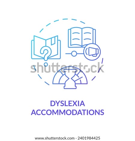2D gradient blue icon dyslexia accomodations concept, simple isolated vector, dyslexia thin linear illustration