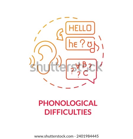 2D gradient red icon phonological difficulties concept, simple isolated vector, dyslexia thin linear illustration