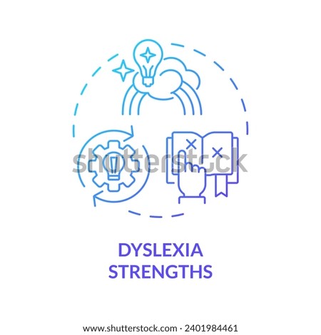2D gradient blue icon dyslexia strengths concept, simple isolated vector, dyslexia thin linear illustration