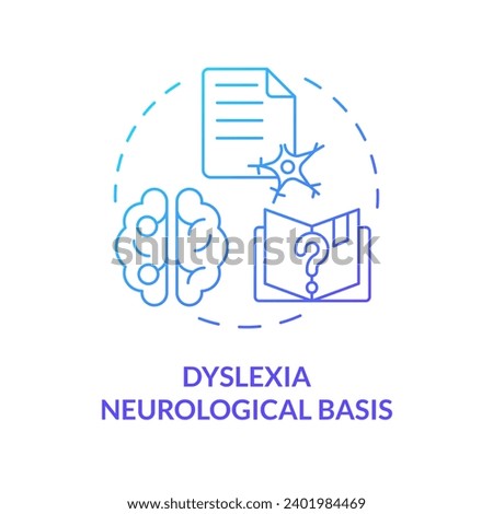 2D gradient blue icon dyslexia neurological basis concept, simple isolated vector, dyslexia thin linear illustration