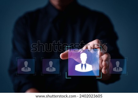 Managers choose the personnel icon, which is the best of the groups, The selection of leaders, Finding talented people to work. Recruit, employment, leader, target. HRM or Human resource management.  Royalty-Free Stock Photo #2402023605