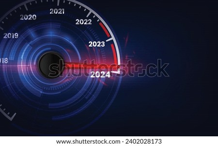 New year 2024 car speedometer, red indicator on black blur background Royalty-Free Stock Photo #2402028173