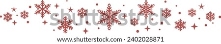 Red Christmas snowflake border, isolated clip art element with stars and snowflakes, winter decoration element