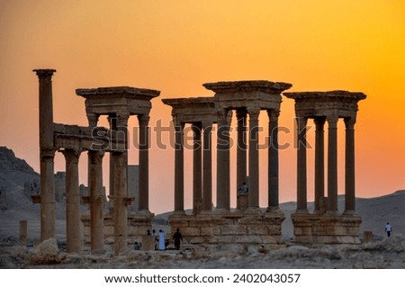 Palmyra in Syria - an ancient city full of history, an oasis of culture in the midst of the desert. Unique ruins, including the famous Temple of Bel, attract millions of tourists. Lost to war Royalty-Free Stock Photo #2402043057