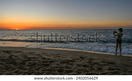 Beautiful high resolution panoramic red colored sunset on the Mediterranean beach- Israel 