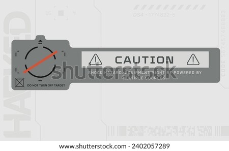 Cyberpunk style decal. Vector car service sticker in futuristic style. Inscription Caution Royalty-Free Stock Photo #2402057289