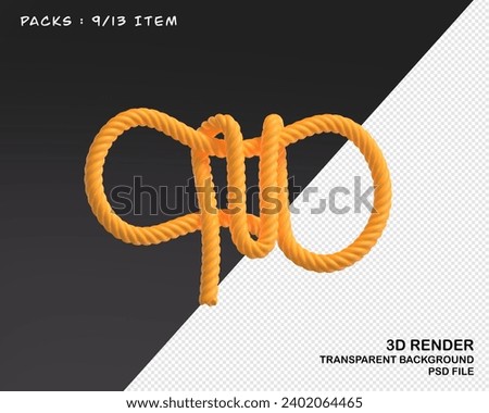 hiking rope, rope tied to a campsite, adventurer. node, scout, explorer. 3D Rendering Royalty-Free Stock Photo #2402064465