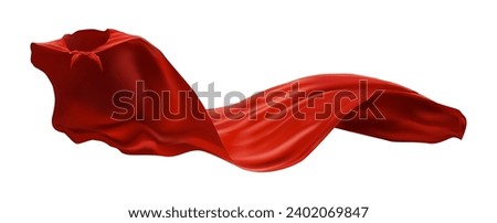 Flowing crimson superhero cape color vector realistic illustration. Protagonist hero clothing 3d design on white background. Comic art Royalty-Free Stock Photo #2402069847