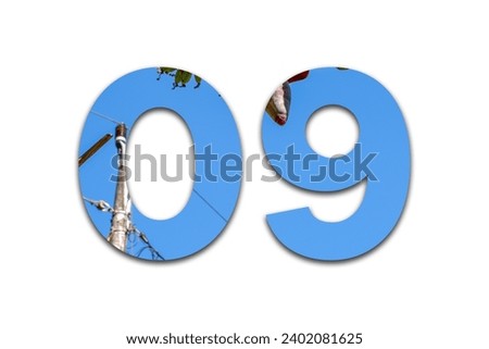 Isolated number symbol "09" on white background