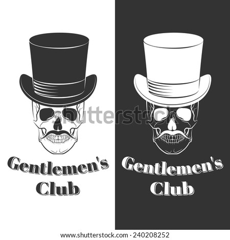 gentleman skull on isolated white and black background, excellent vector illustration
