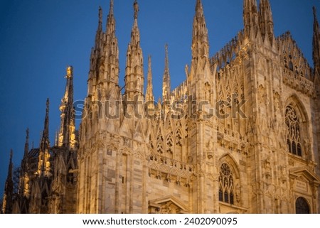 Milan, Italy 18.12.2023 in winter. Christmas tree in front of Milan cathedral, Duomo square in december, evening view. Christmas holidays in Milan. Christmas and New Year concept. High quality photo Royalty-Free Stock Photo #2402090095