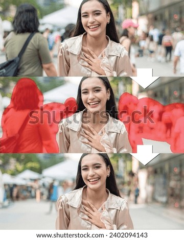 Photo editing and manipulation. Removing the crowd and photo bombers in the picture. Before, and after Healing, Cloning or Generative AI techniques. Royalty-Free Stock Photo #2402094143