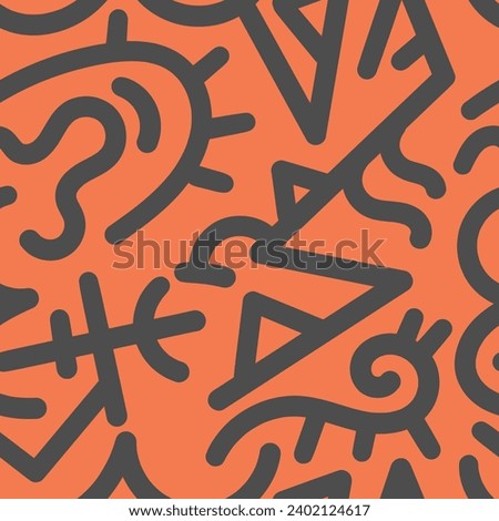 Seamless abstract black pattern on red background. Vector doodle image. Graphic linear  ornament.