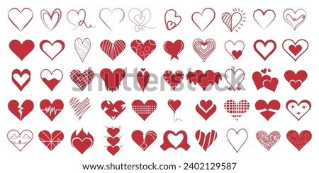 Set of many drawn hearts on white background. Valentine's Day ce
