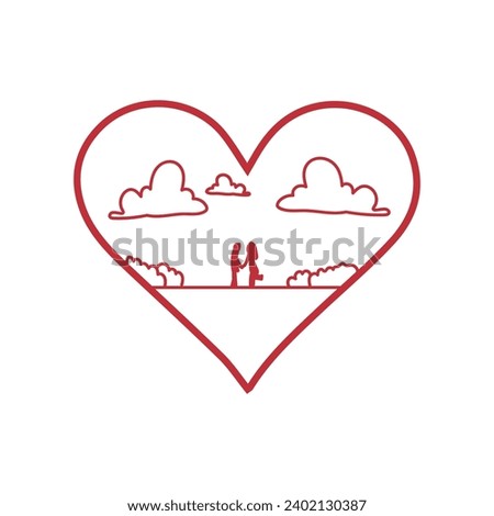 Creative drawn heart with loving couple on white background. Val