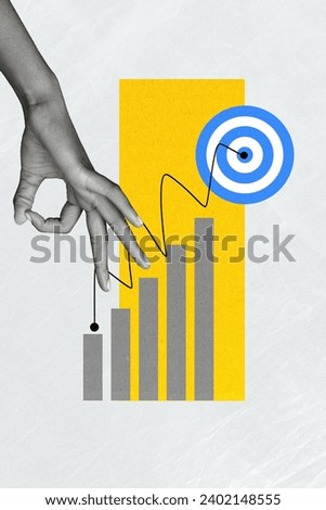 Vertical photo collage of black white colors arm show okay approve gesture growth statistics graph on creative background