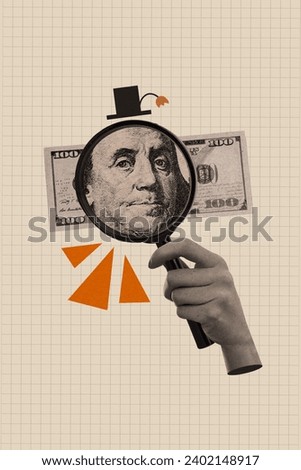Composite collage picture image of magnifier loupe detective watching dollar banknote earning money billboard comics zine minimal concept