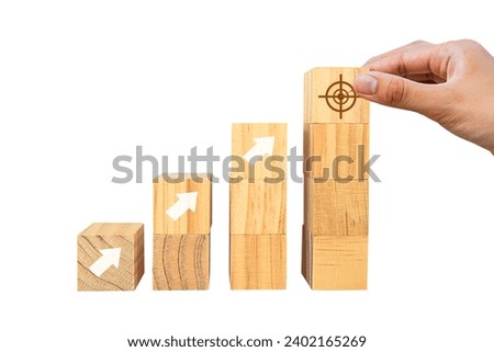 Place wooden blocks as a step towards the goal. Business ideas for successful growth process.