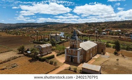 Drone picture of a church in Madagascar
