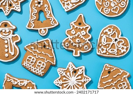 Tasty sweet Christmas cookies on a background. Food concept. New Years dessert.