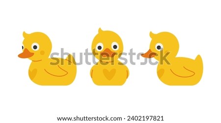 Rubber duck toy. View from different sides. Vector illustration isolated on white Royalty-Free Stock Photo #2402197821