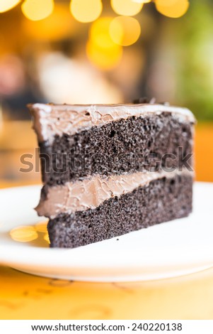 Chocolate cakes on white plate in coffee shop