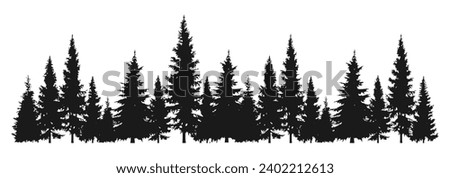 Forest fir tree silhouette. Coniferous landscape with pine or spruce trees. Wildlife horizontal panorama. Vector illustration.
