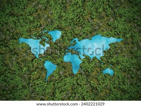 Green World Map- 3D tree or forest shape of world map isolated on white background. World Map Green Planet Earth Day or Environment day Concept. Green earth with electric car. Paris agreement concept. Royalty-Free Stock Photo #2402221029