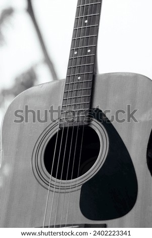 black and white acoustic guitar portrait. music poster background