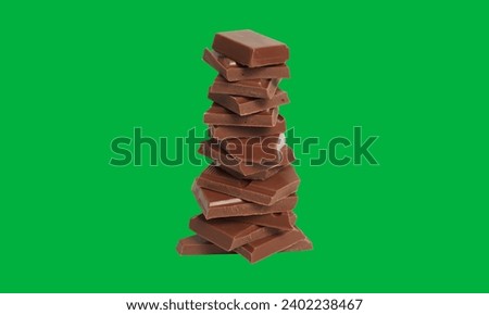 chocolate pieces stack on green screen 