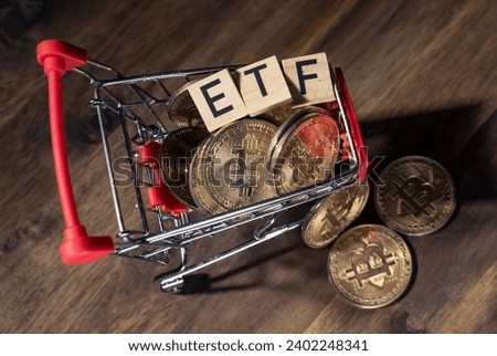 Bitcoin Cryptocurrency ETF, exchange traded funds concept Royalty-Free Stock Photo #2402248341